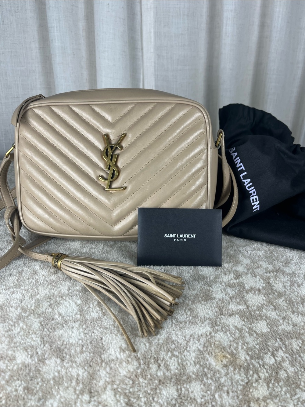 Saint Laurent Beige 'Lou' Quilted Crossbody Camera Bag